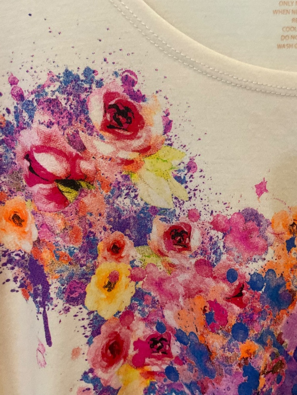 Disney Colorful Yellow Floral Mickey Head Short Sleeve T-Shirt - Large LIKE NEW - Picture 4 of 6